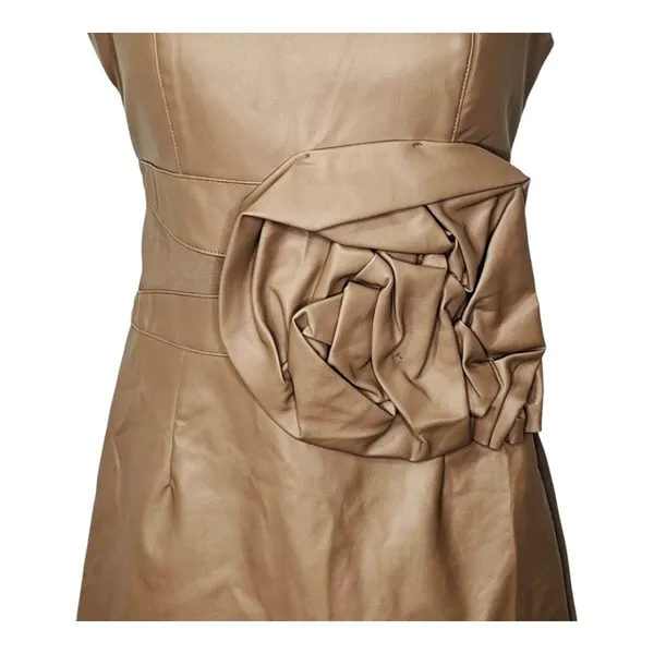 Lucy & Co Faux Leather Mini Dress Womens S Tan Rosette‎ 3D Floral Cocktail NWT - Image 4