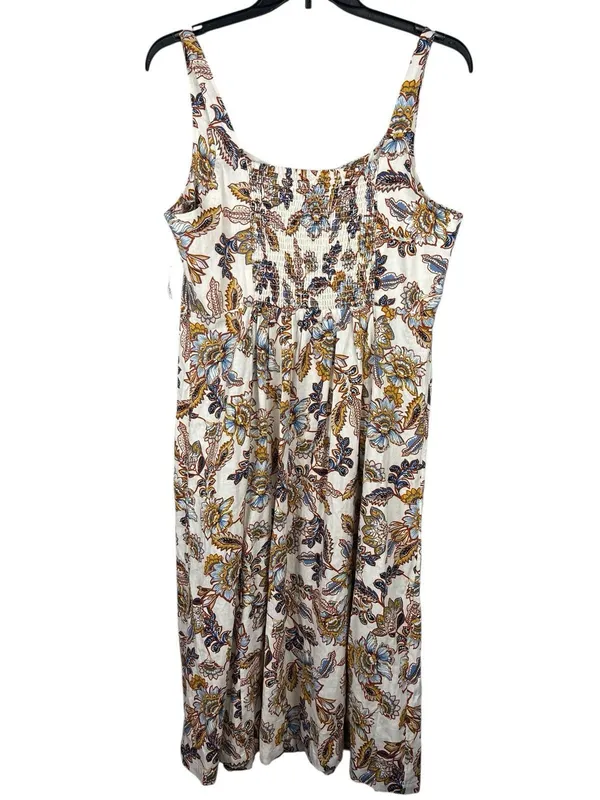 Old Navy XL Floral Print Smocked Back Linen Blend Midi Dress NWT Coquette - Image 5