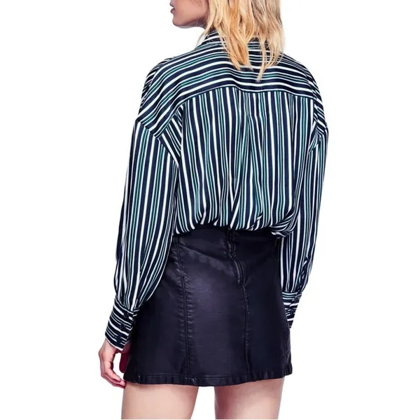 Free People Mad About You Striped Satin Button Down Shirt Small - Image 4