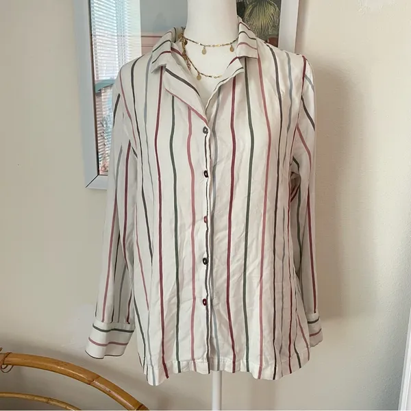 Cozy Earth Woven Long Sleeve Pajama Top Cottage Stripe Size Medium - Image 5