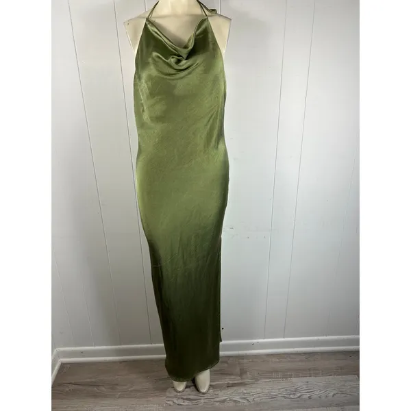 Princess Polly Alissa Green Slit satin strapless halter maxi dress in size 12 - Image 8
