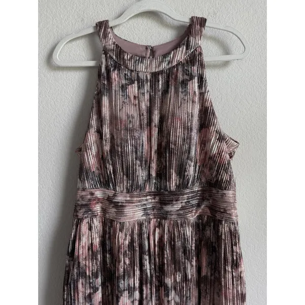 Eliza J‎ Women's 14 Gown Plum Metallic Sleeveless Halter Neck Pleated Dress NEW - Image 8