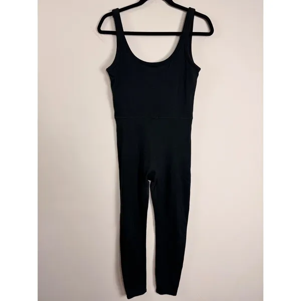 Vuori Women Black Heather Scoop Neck Activewear Jumpsuit Tank Bodysuit Full Leg - Image 2