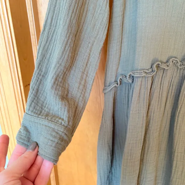 Maeve by Anthropologie‎ Olive Green Gauze Ruffle Tunic Dress Shirt Size 2 - Image 4