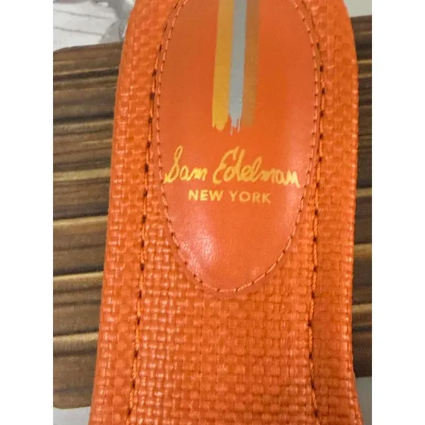 Sam Edelman New York Woven Raffia Slide Sandals Orange Square Buckle Women’s 6M - Image 4