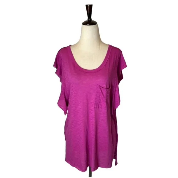 Free People Shirt Women Small Pink‎ Raspberry Ruffled So Easy Tee Top Boho NWT - Image 3