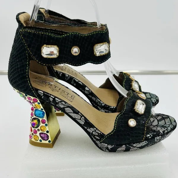L'ARTISTE SPRING STEP Jewell Sz US 5.5-6 EUR36 Embellished Heel Platform Sandals - Image 7