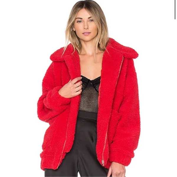 I. Am. Gia Pixie Oversized Teddy Coat Red size Medium Revolve $110 - Image 2