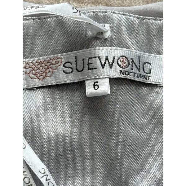 Sue Wong Nocturne NWT Embellish Beaded Rosette Dress 6‎ Platinum Silver Metallic - Image 2