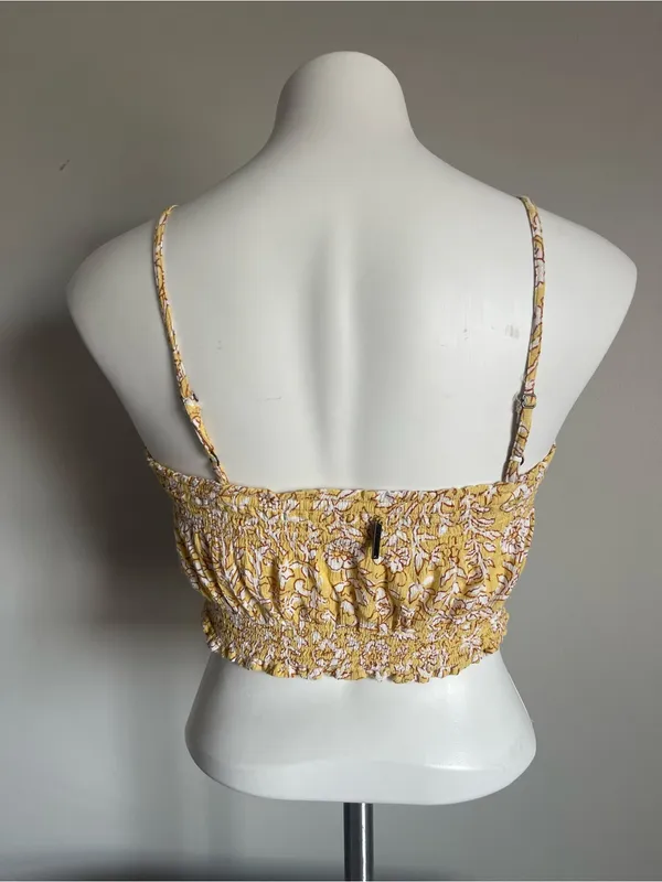 BILLABONG | Yellow Floral Smocked Crop Top Sz M - Image 5