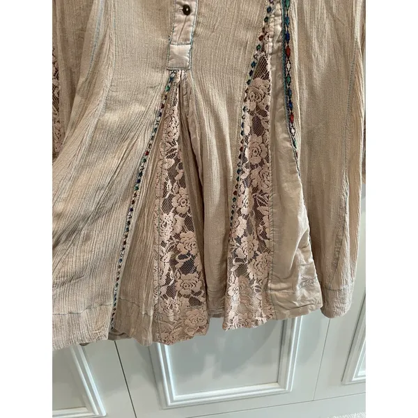 Free People FP One Boho Fit & Flare Mini Dress Tan Lace Western Festival Size XS - Image 4