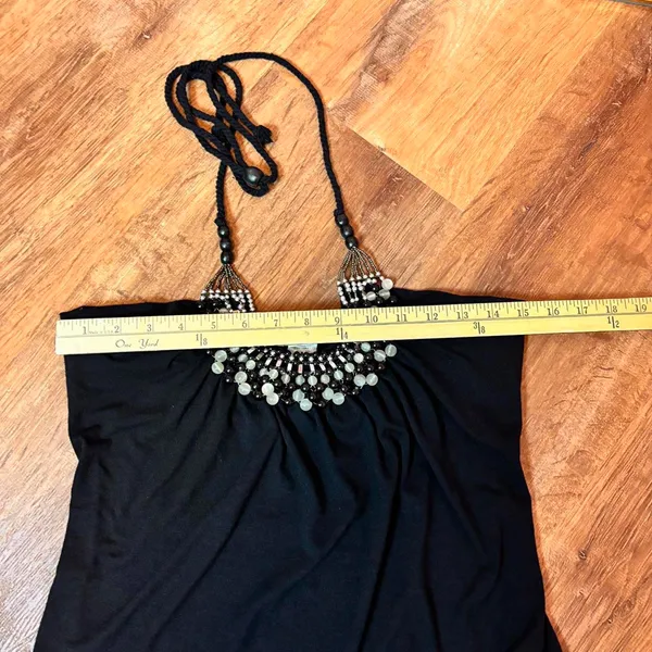 y2k boho chic beaded halter going out top wildcat sz medium cotton black - Image 8
