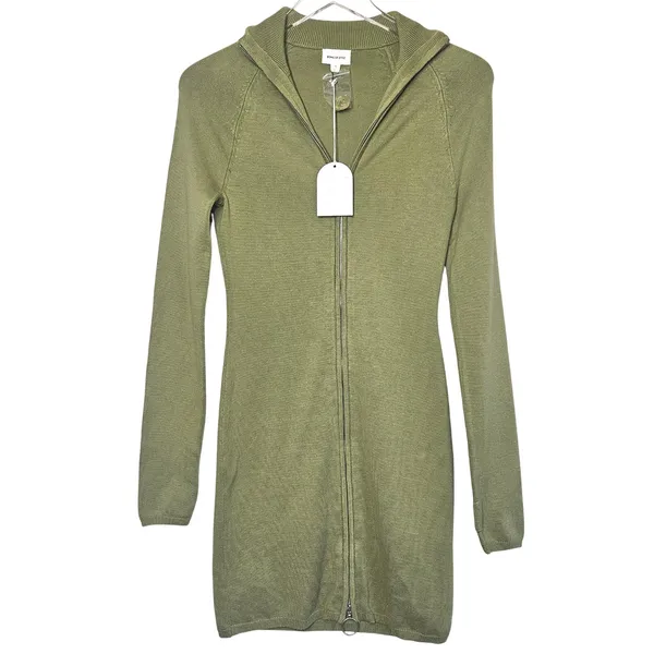 Song of Style Olive Green Knit Mini Dress Long Sleeve Full Zip‎ Up Sz S - Image 2