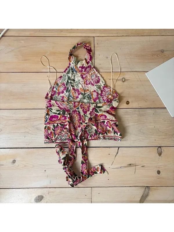 Nicole Miller Artelier NWOT Women's Boho Floral Halter Blouse Size XS - Image 5