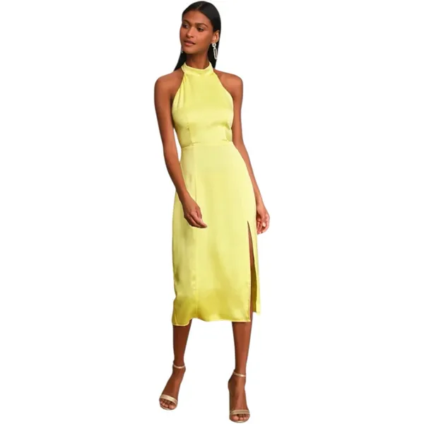 Lulus Women’s Open Back Yellow Halter Dress Size Medium - Image 4