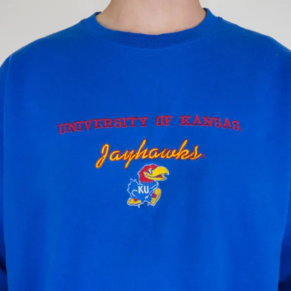 Fruit of the Loom Vintage 90s Embroidered University of Kansas Jayhawks Sweatshirt - Image 4