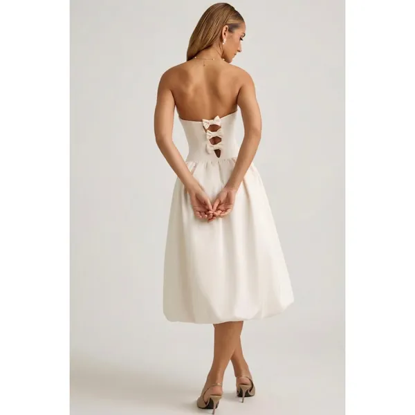 Oh Polly Gloriana Convertible Bow-Detail Bubble Hem Midaxi Dress in Ivory Size 6 - Image 4