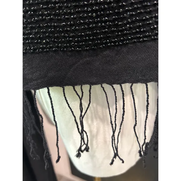 Scarf Black Hand Beaded Accent Border Fringe Shawl Formal Y2K Whimsy Goth Boho - Image 4