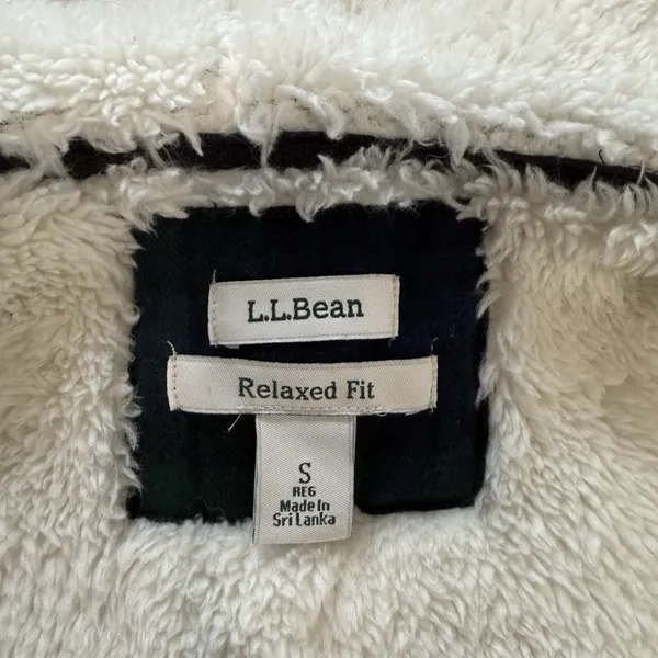 LL Bean Scotch Plaid Flannel Shirt Sherpa Lined Zip Hoodie Jacket Blue Green S - Image 13