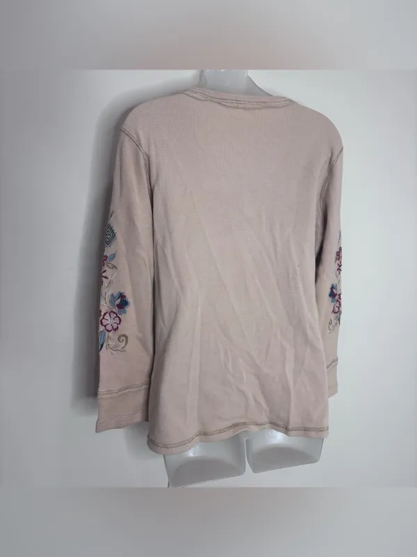 Anthropologie Caite NWT Cream Embroidered Henley Long-Sleeve Top Small - Image 4