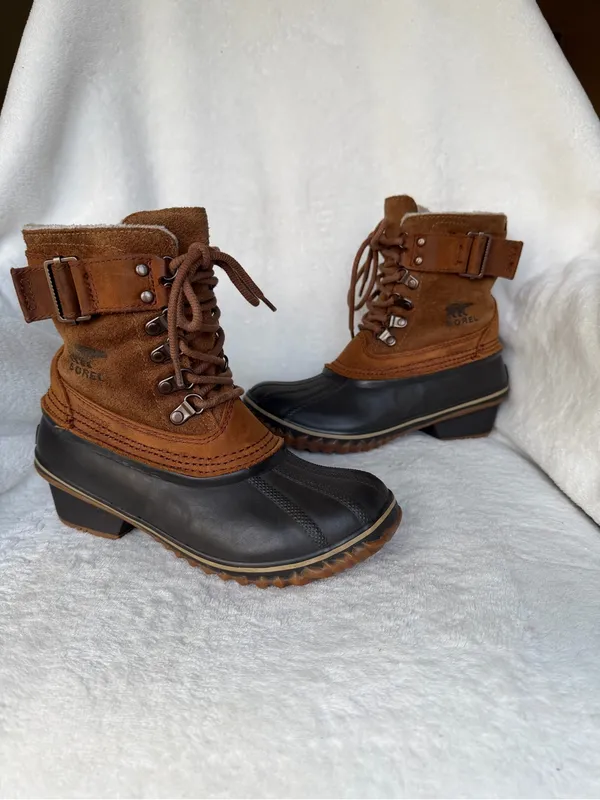 Sorel Fancy Lace II Womens Boots 6 Brown Waterproof Leather Lace Up Duck - Image 3