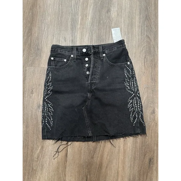 Levi's High Rise Deconstructed Button Fly Studded Denim Premium Skirt Size 24‎ - Image 2