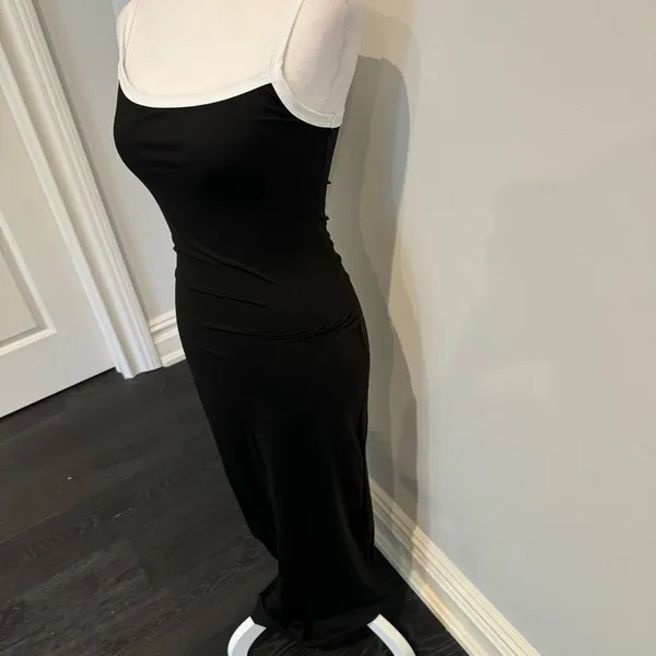 White Fox Black Maxi Dress White Straps - Image 5
