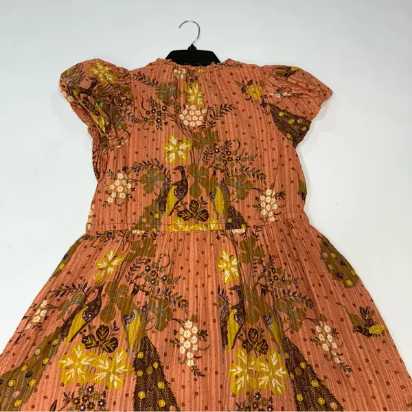 ULLA JOHNSON Remi Printed Tiered Midi Dress In Orange Cotton In Brown Size 2 - Image 5