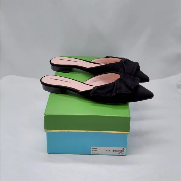 Kate Spade Womens Mules Slip On Flats 6.5M Black Suede Pointed Toe Coquette - Image 2
