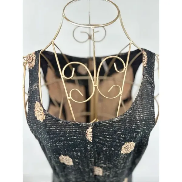 Free People Black Gold Tapestry Sleeveless Mini Dress Pockets Size 8 - Image 5