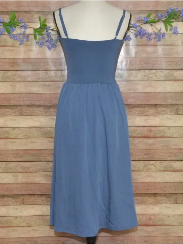 Chyrii Ladies S Blue Bustier Bodice Midi Summer Sun Dress Sleeveless Casual - Image 6