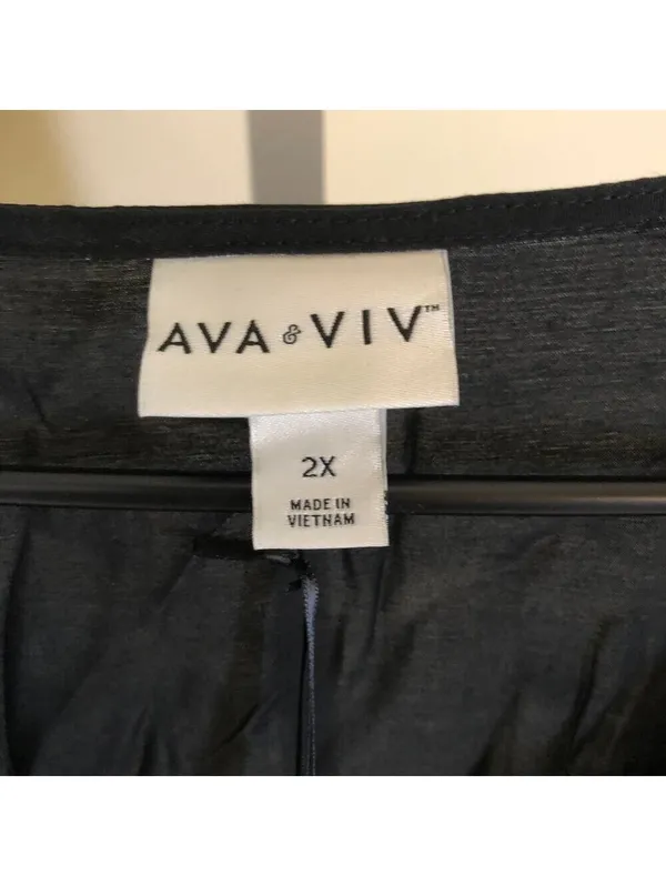 Ava + Viv NWT Women's Balloon Long Sleeve Midi Wrap Dress Black Shimmer 2X - Image 7