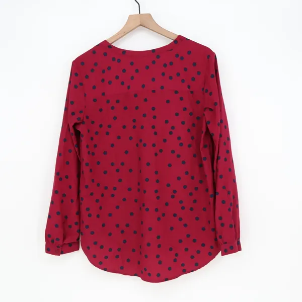 Merona Blouse Womens L Red Polka Dot V-Neck Long Sleeve Pocket Good - Image 7