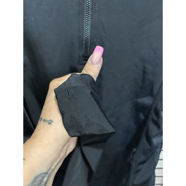 Athletic 1/4 Zip Activewear Top Tie Sides Size M‎ Black Thumb Holes - Image 5