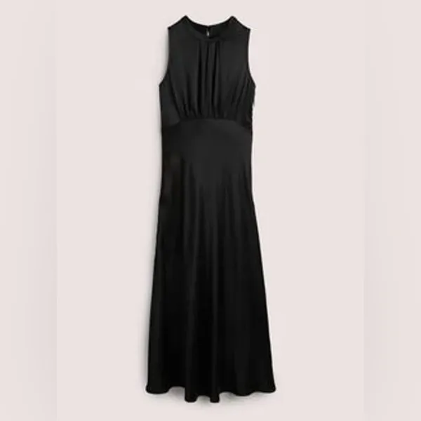 NWT BODEN Bias Cut black satin maxi midi tea slip dress spring high neck - Image 4
