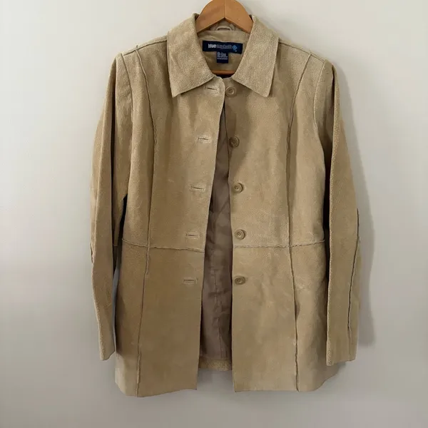 Vintage Y2K Blue Asphalt 100% leather suede jacket tan button front women size L - Image 15