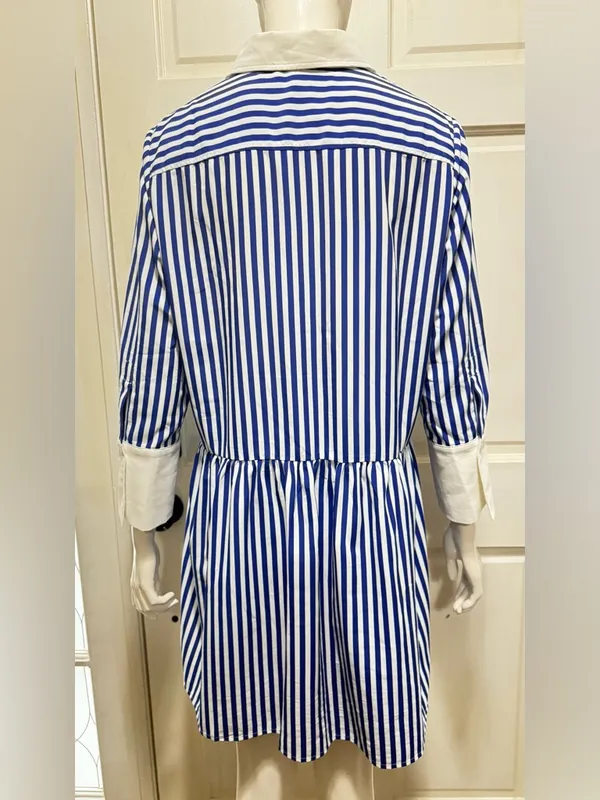 Tuckernuck Blue and White Striped Button-Front Shirt Dress Size Medium - Image 3