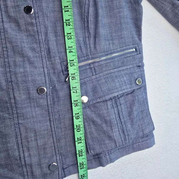 White House Black‎ Market -961 WHBM Chambray Moto Jacket Womens 14 - Image 10