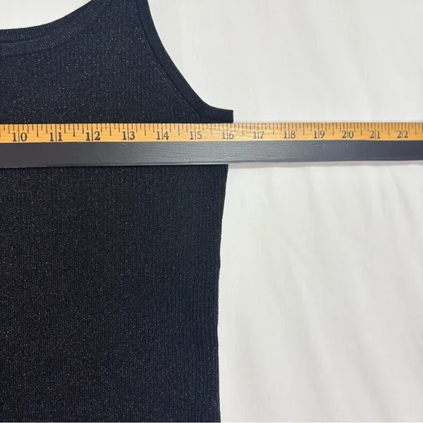 Vtg Pointelle Shimmer Tank‎ Top Womens XL Black Silk-Blend Silver Metallic Studs - Image 7