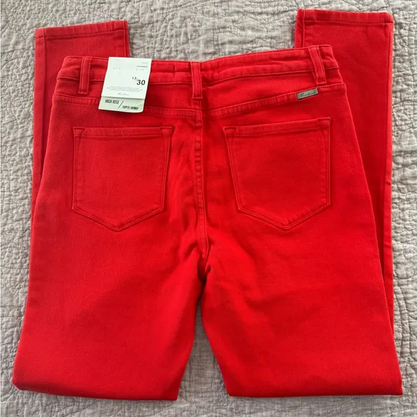 NWT KanCan High Rise Super Skinny Jeans in Christmas Red - Image 4