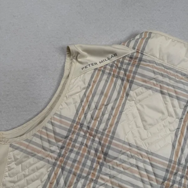 Peter Millar Lizzie Hybrid Vest Womens Large Cream Gray Plaid Quilted Full Zip - Image 7