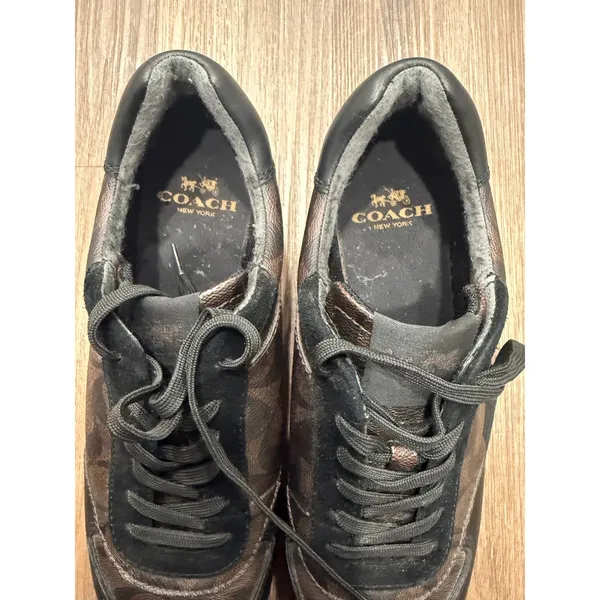 Coach Signature C Sneakers‎ Women's Brown Black Leather Lace Up Shoes - Image 4