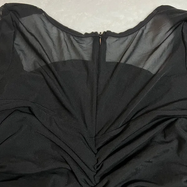 Women's Square Neck Ruched Bodycon Mini Dress Size S Mesh Sleeves Going Out Date - Image 4