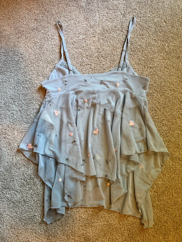 Urban Outfitters Blue Floral Mesh Flowy Tank Top - Image 4