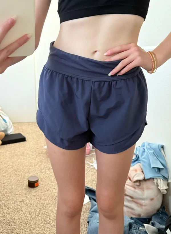Navy Blue Active Shorts With Built In Bottoms Size M - Image 2
