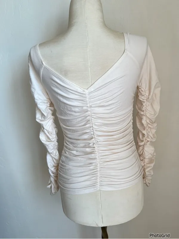 Reformation Ruched Sleeve Cream Top Small - Image 2