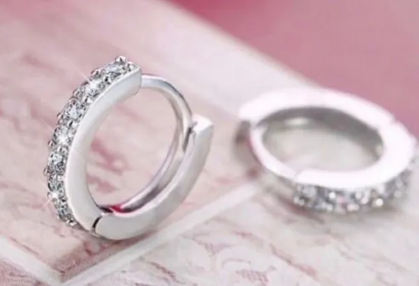 925 Silver Plated Cubic Zirconia CZ Diamond Small Hoop Earrings for Women Men - Image 3