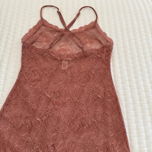 Victoria’s Secret Dusty Rose Nightie Sz S Small See Through Lace Slip Lingerie - Image 11