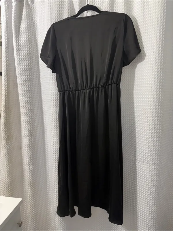 BTFBM Satin Black V Neck Tie Front Midi A-Line Maxi Dress Size Medium - Image 5
