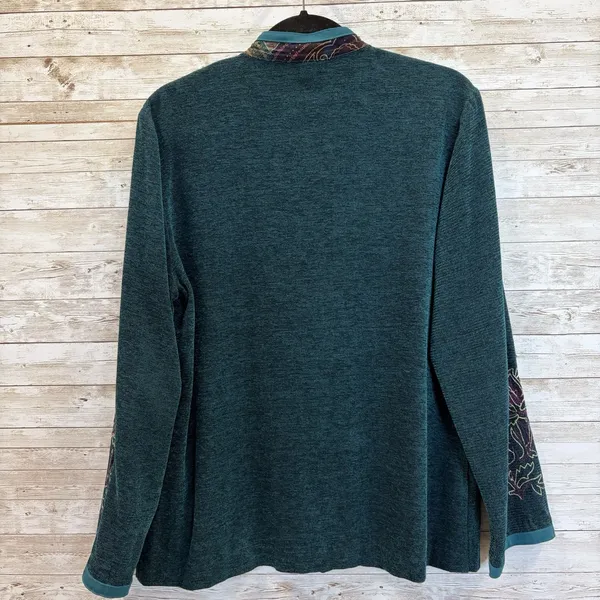 Vintage Nancy Bolen City Girl Womens M Silk Cardigan Teal‎ Tapestry Embroidered - Image 5